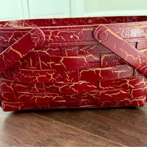 Vintage Gerald Henn burgundy Decorative Woven Basket with Gold Crackle Accent